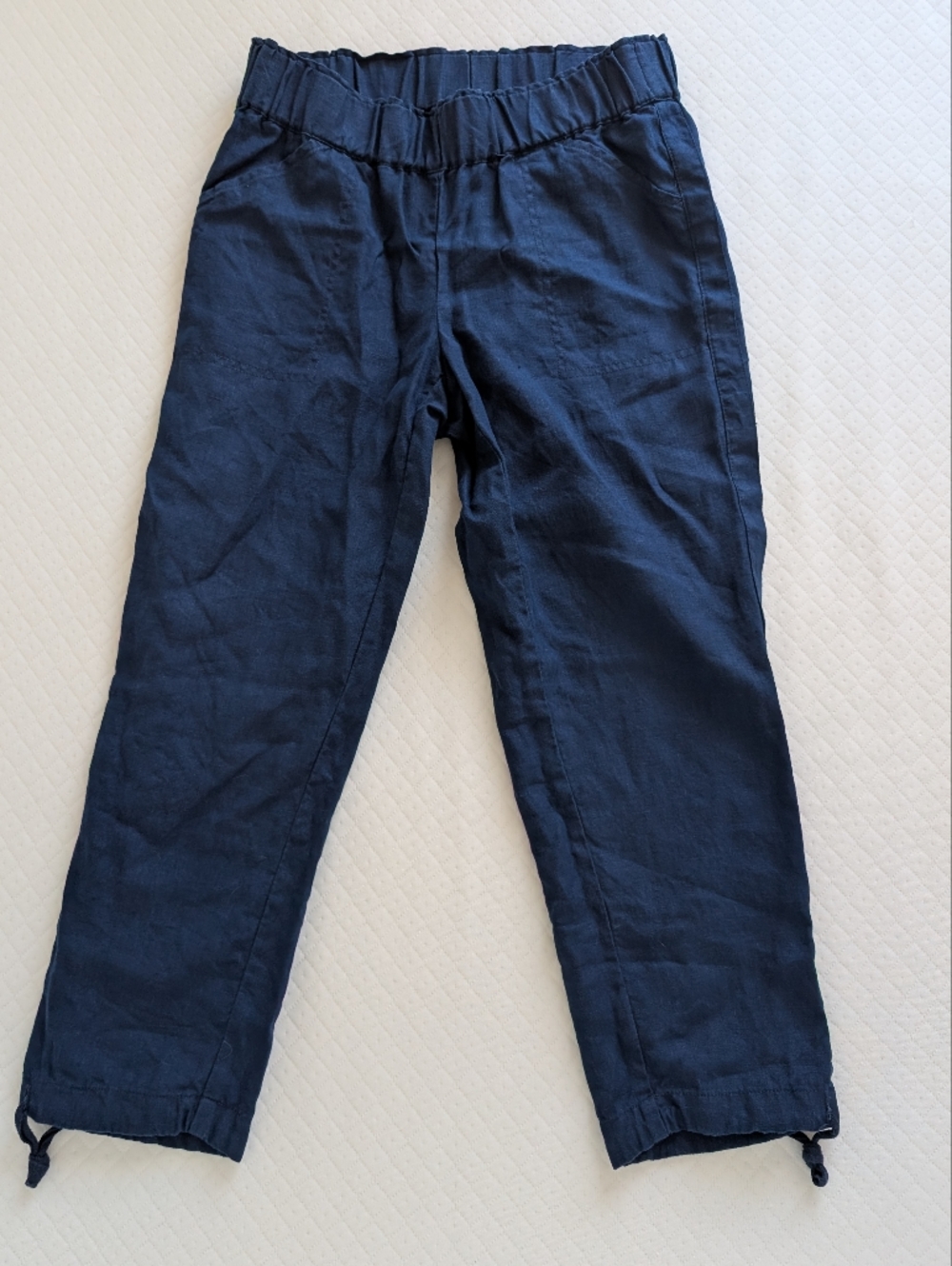 J. Jill Dark Navy 100% Linen Pants Pull On Elastic Cropped, size S lagenlook